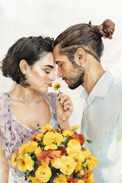 Custom Digital Watercolor Couples Portrait